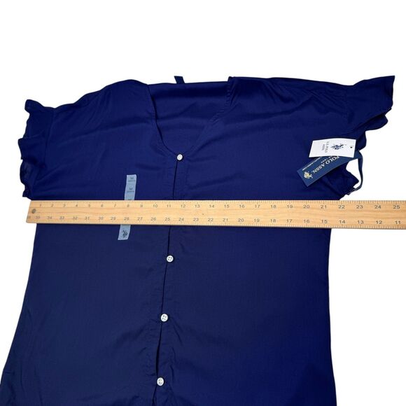 U.S. POLO ASSN. Women Short Sleeve Button Front Navy Blue Blouse V-Neck Medium - Picture 7 of 8